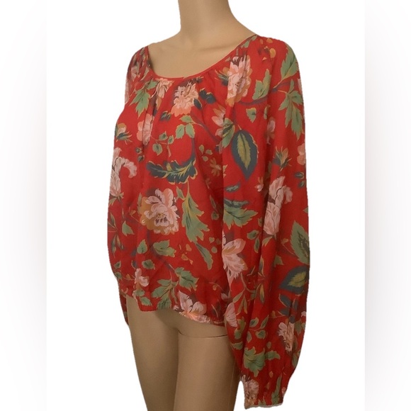 Maeve by Anthropologie Red Floral Peasant Blouse - Women's Top retro Sz L - Picture 5 of 13